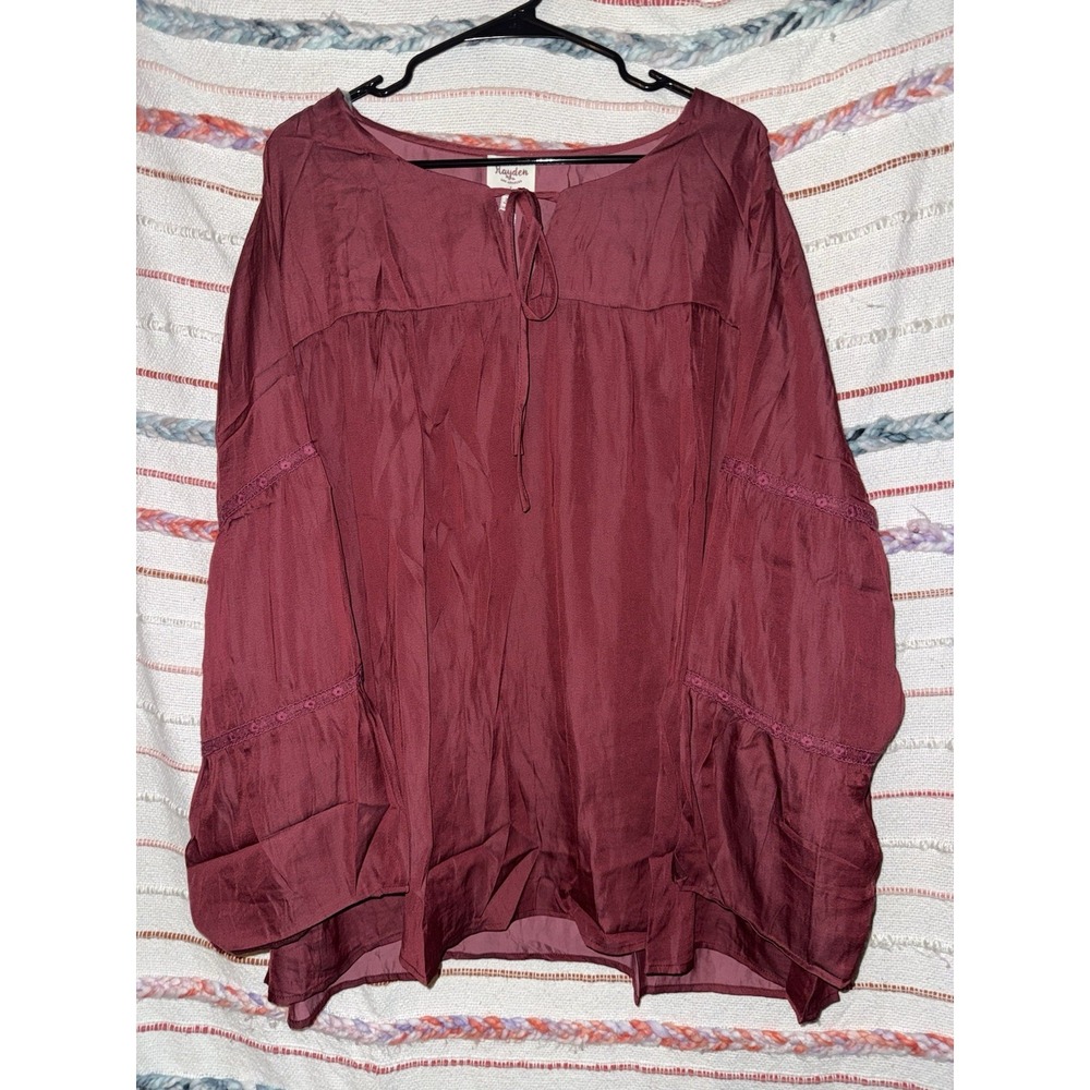 2XL New-Hayden LA-Silky Soft Long Bell Sleeve Trim Blouse/Top